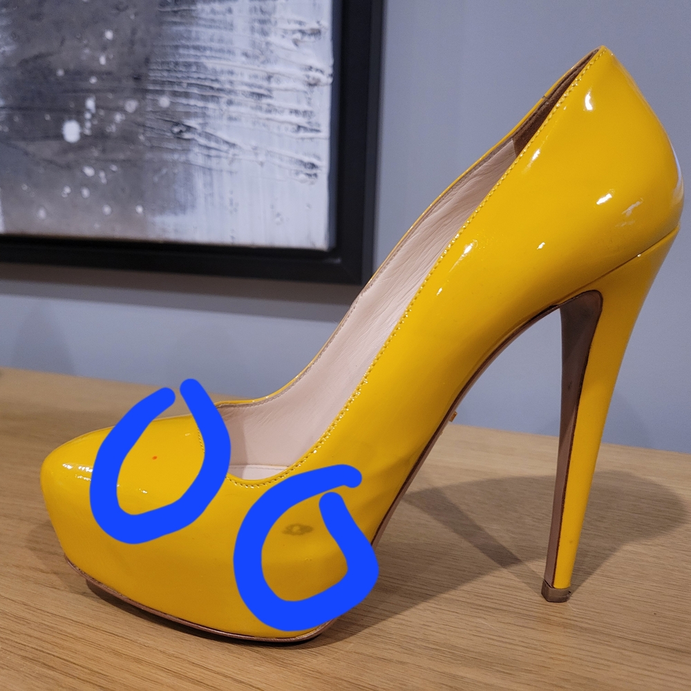 Prada Yellow Patent Leather High Heel Pumps - Picture 5 of 6